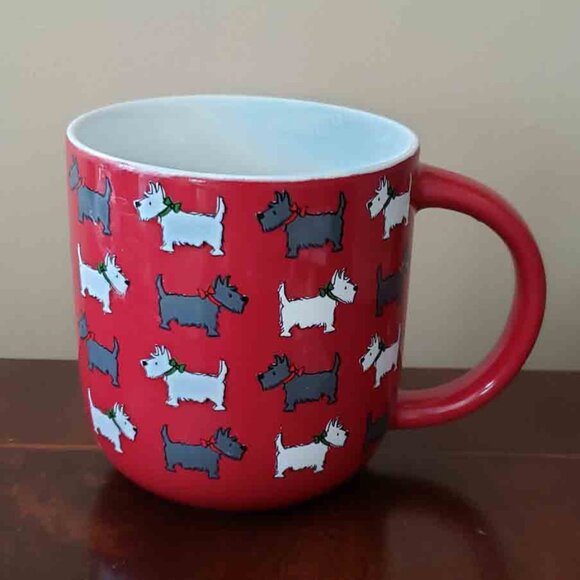 Scottish Terrier Scottie Dog Coffee Cup Mug Ceramic Red White Gray 18 oz - Picture 1 of 2